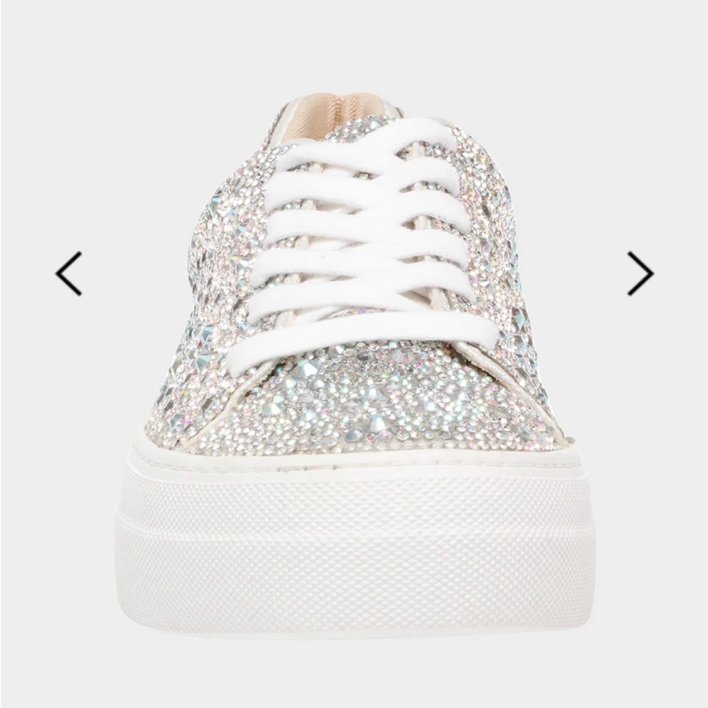 NEW IN BOX - Betsey Johnson Silver Rhinestone Sneakers - Picture 3 of 7
